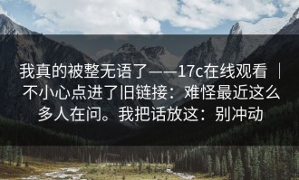 我真的被整无语了——17c在线观看 ｜ 不小心点进了旧链接：难怪最近这么多人在问。我把话放这：别冲动